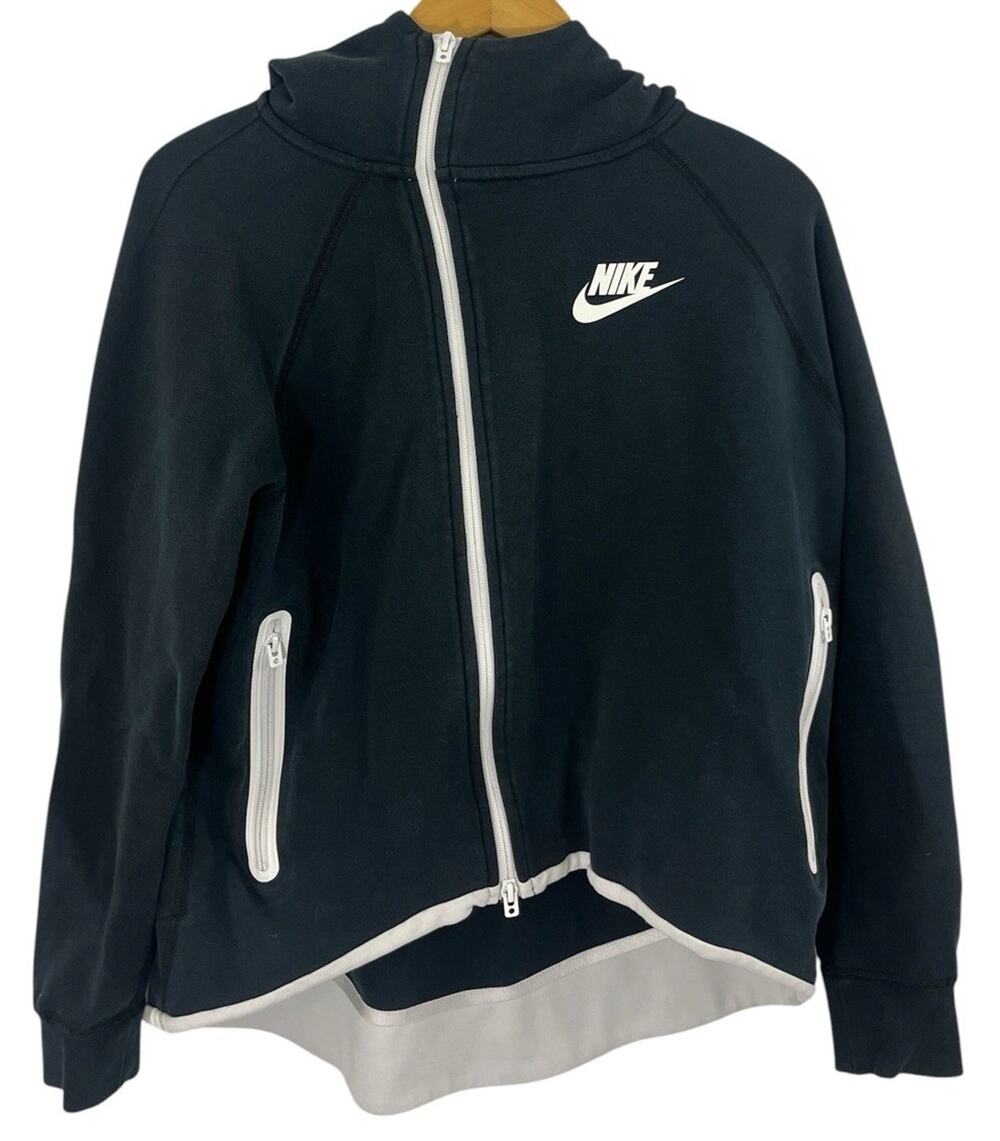Nike Tech Fleece Cape Full Zip Black Hoodie Small White Asymmetrical Activewear